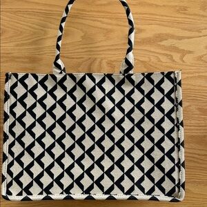H&M Stylish Black and Cream Tote Bag